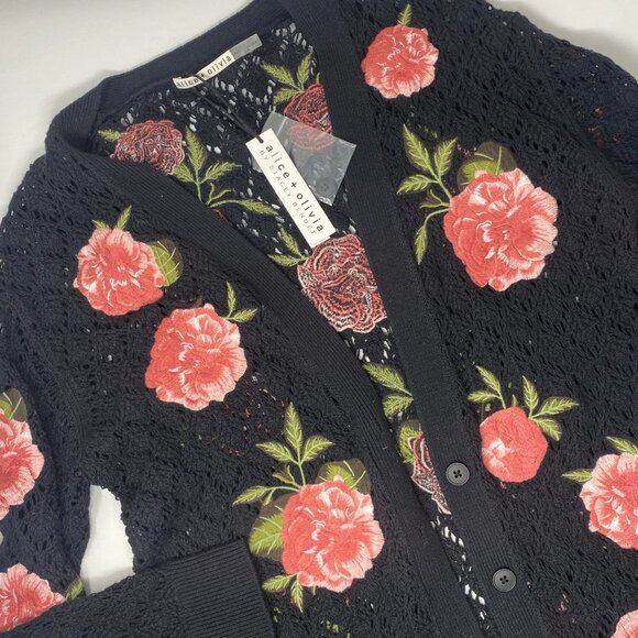 Alice + Olivia Bradford Embroidered Grandpa Floral Cardigan Medium NWT $595 - Picture 8 of 12
